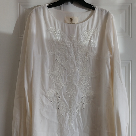 THE JETSET Size L NWT Ivory Embroidered Sheer Marrakesh Long Sleeve Tunic Dress - Picture 4 of 17